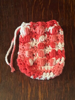 Pink Puff Stitch Cotton Crochet Soap Saver with Drawstring by Meegan Llanso, soap savers, spa gifts, handmade gifts - image2